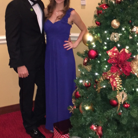 Long formal blue dress one shoulder - Picture 2 of 2