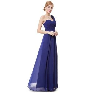 Long formal blue dress one shoulder