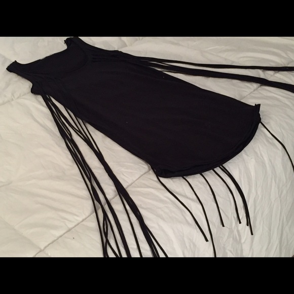 Mini sleeveless black fringe party dress or tank - Picture 2 of 4