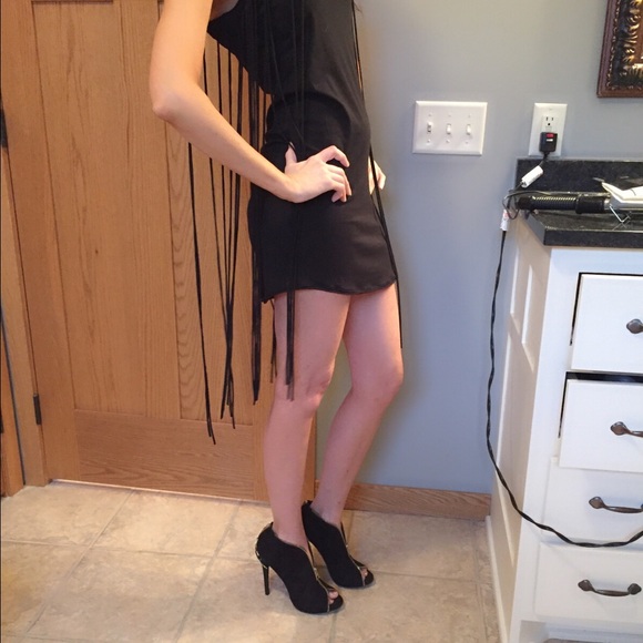 Mini sleeveless black fringe party dress or tank - Picture 3 of 4