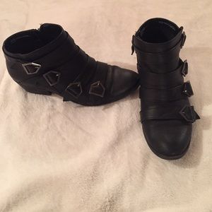 Sam & Libby Black Buckled Moto Ankle Boots