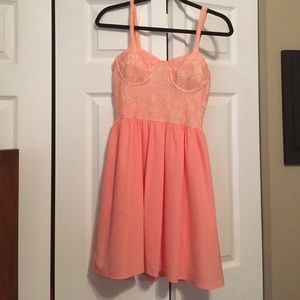 Peach corset-like top skater dress