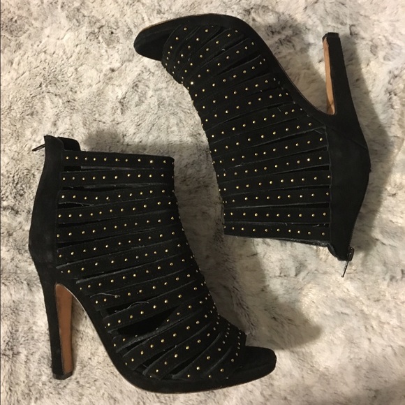 Dolce Vita black suede peep toe booties with studs