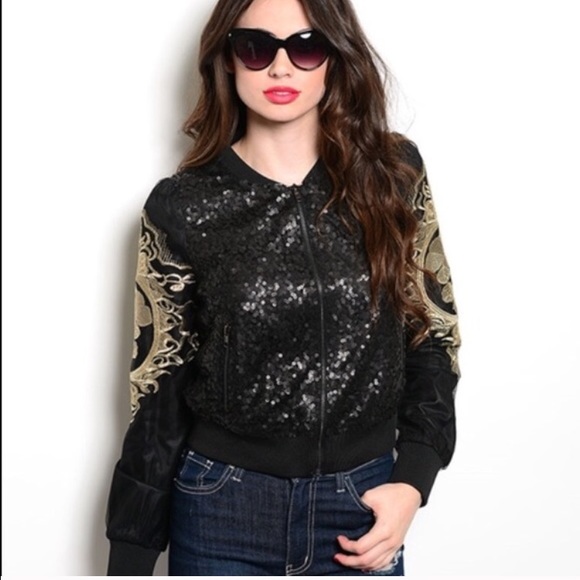 1 Left! WOW! All Sequins Bomber Jacket - Picture 2 of 3
