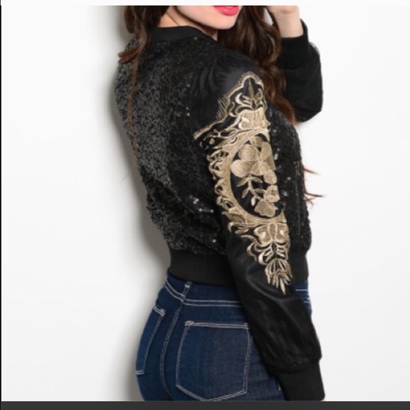 1 Left! WOW! All Sequins Bomber Jacket - Picture 3 of 3