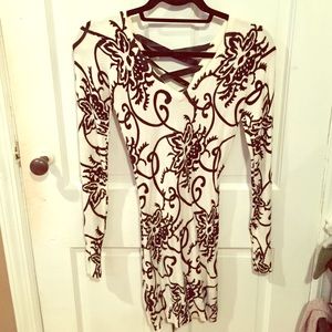 Black and white patterned sweater dress