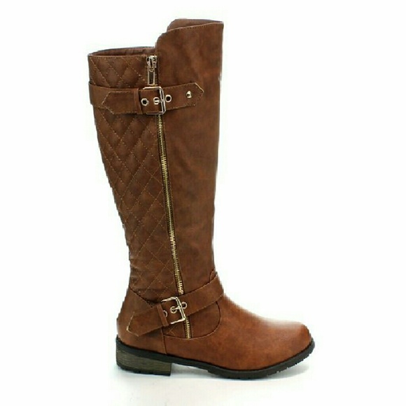 Forever  Shoes - Brown Quilted Knee High Riding Boots