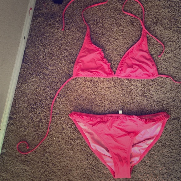 J Crew coral ruffle swimsuit