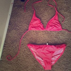 J Crew coral ruffle swimsuit