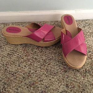 Pink wedge sandals