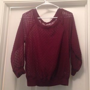Aerie Sheer Maroon 3/4 Length Shirt