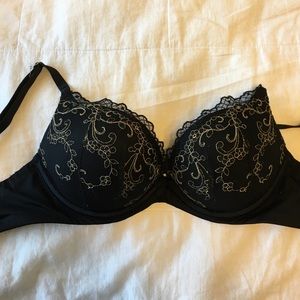 Aerie Drew Bra 32B Black Lace with Gold Accents