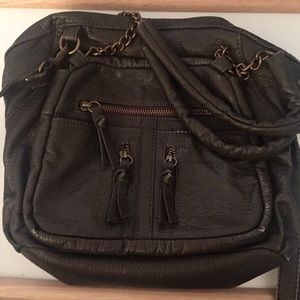 Olive green leather bag W/ Crossbody strap