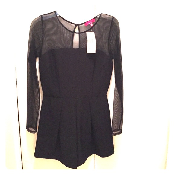 Black Mesh Long Sleeved Romper