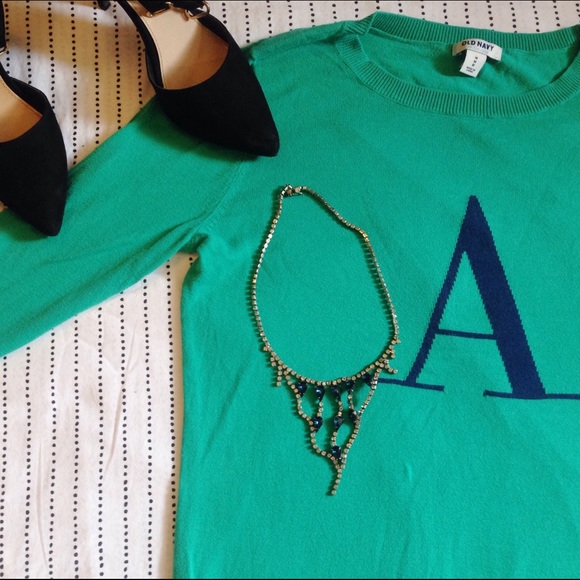 Green Monogram "A" Sweater