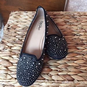 Black silver studded flats