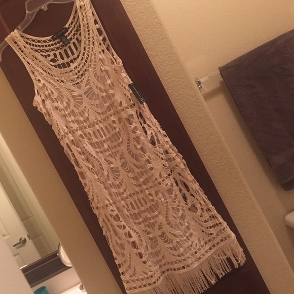 Crochet with fringe dress off white color size 8