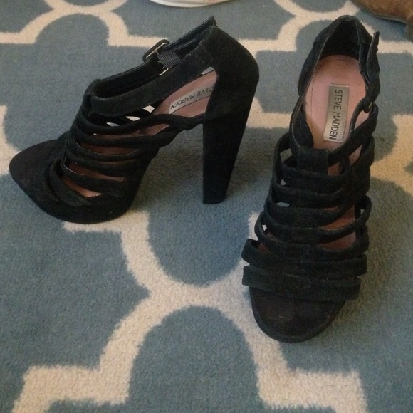 "Audrinaa" Black Suede Cage Platform Heels - Picture 2 of 4