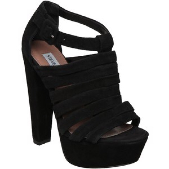 "Audrinaa" Black Suede Cage Platform Heels - Picture 3 of 4