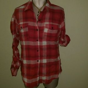 Red plaid button up shirt