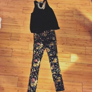 Beautiful Floral Satin Skinny Pants