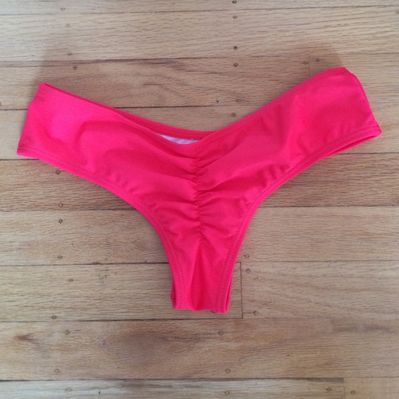 Bright Red Cheeky Brazilian Ruched Bikini Bottom - Picture 2 of 3