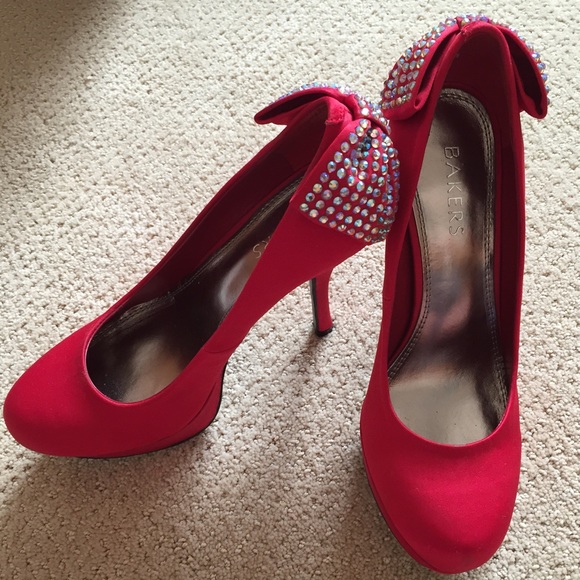 Bakers Red Rhinestone Platforms