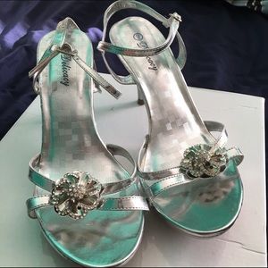 Jeweled Silver Heels- Size 9