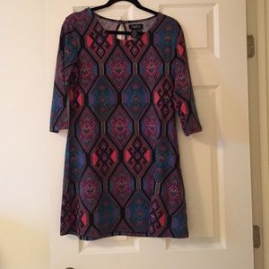 Multi colored cotton material 3/4 sleeve dress.