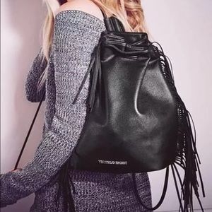 Victoria's Secret Black Leather Fringe Bag