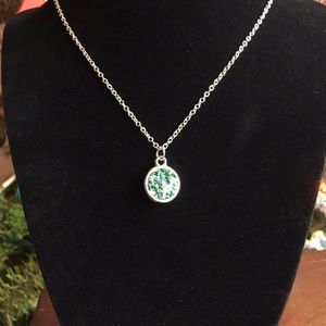 Druzy Aqua green sterling silver necklace.