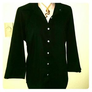 Lands End Black Button Up Dress Shirt