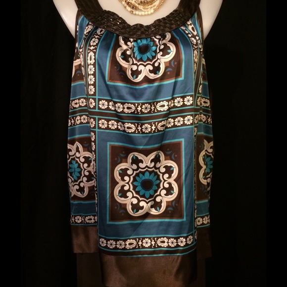 Brown and turquoise blouse