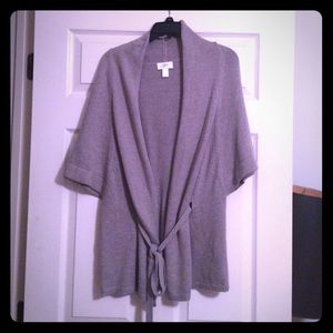 Short sleeve sweater cardigan with tie