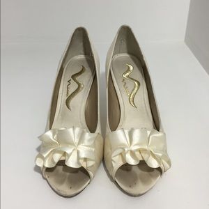 Nina White Open Toe Pumps