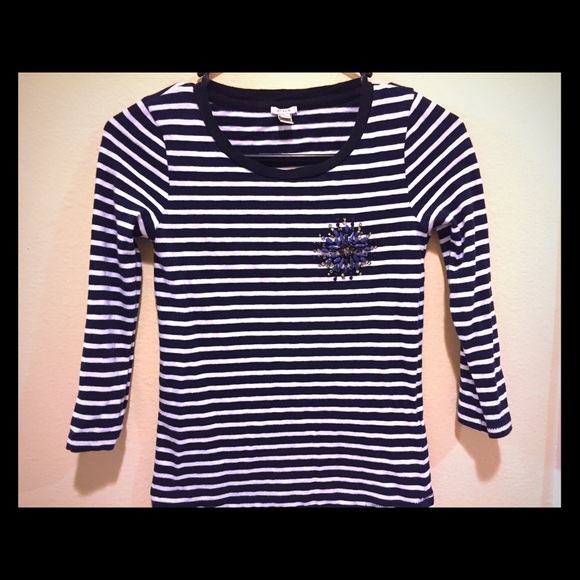 *PRICE DROP* J.Crew Striped Top w/ Beading - Picture 1 of 3