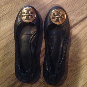 Tory Burch Reva Flats Black & Gold Authentic