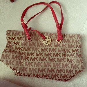 Michael Kors red leather strap logo hand bag