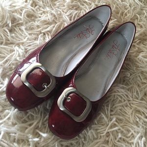 Patent leather loafers, ruby red. Size 9.5