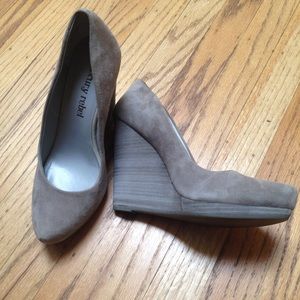 Suede Stacked Wedge Pumps