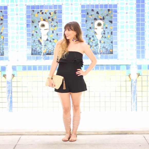 Material Girl black strapless ruffle romper - Picture 2 of 4