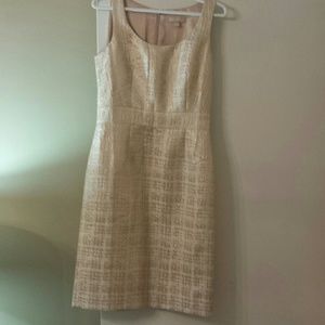 Cream and gold patterned sheath dress