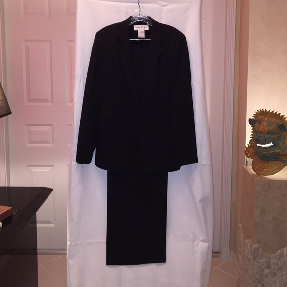 Navy business suit with white pinstripes