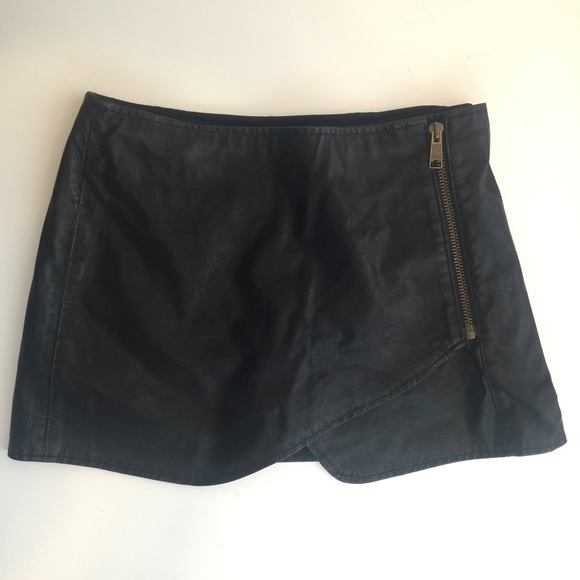 Free People Vegan Leather Mini Slit Skirt