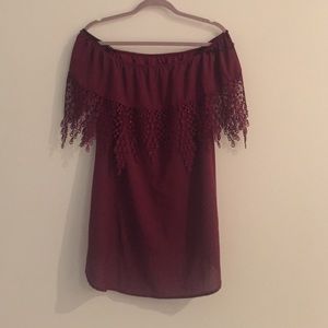 Sage Burgundy Red Off-the-shoulder Mini Dress