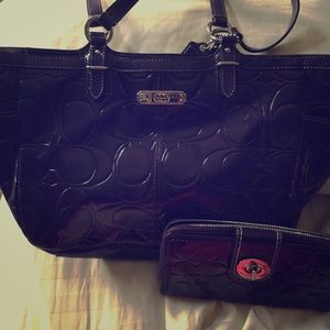 Purple coach purse and wallet