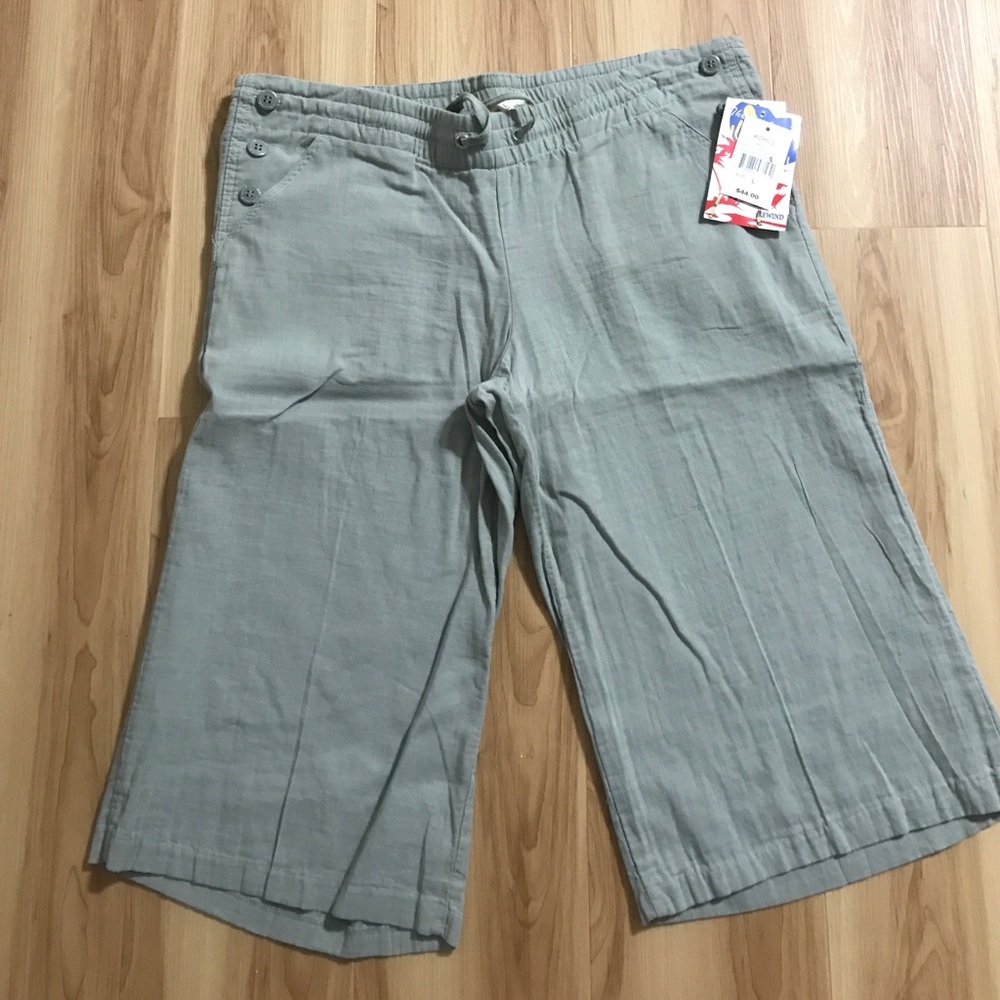 Rewind Sea Green Cotton Capri Pants Tie Waist