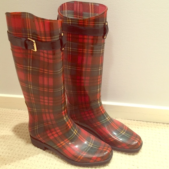 Tartan plaid Ralph Lauren wellies. Size 8.