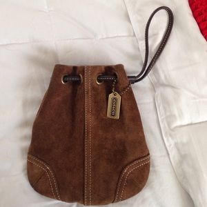 COACH-brown suede wristlet