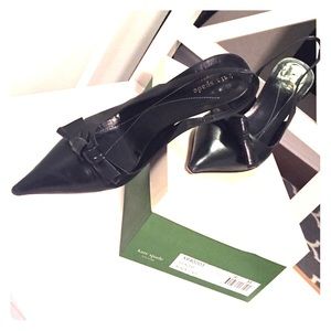 Kate Spade black leather pointy toe pump, 9-1/2